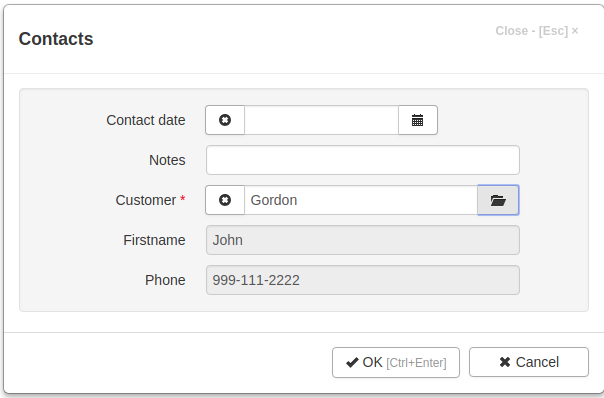 Customer input selected